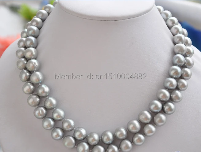 

shitou 00366 2row 17"-18" 12mm ROUND GRAY FRESHWATER PEARL NECKLACE