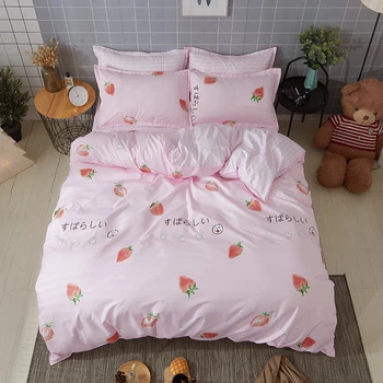 

Strawberry pink girl bedding sets duvet cover Bed Linen pillow cases comfortable bed sheets Good quality Princess style