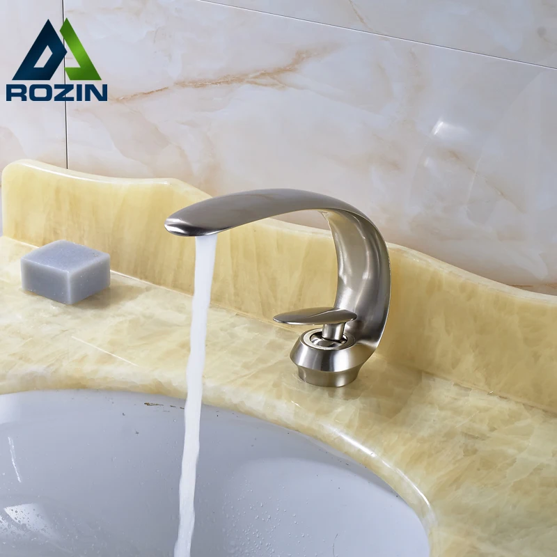 

Crearive New Brushed Nickel Basin Faucet for Bathroom One Hole One Handle Deck Mounted Sink Mixer Taps