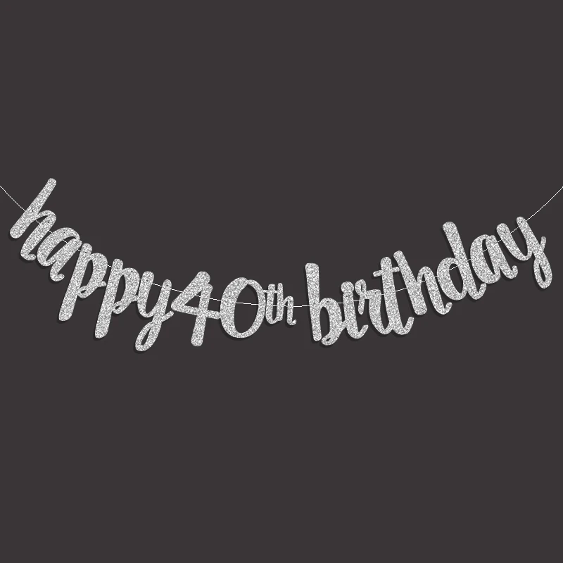 Счастливый 40-ой плакат "с днем рождения" золото/черный/серебро блеск четыре юбилея 40 день рождения украшения поставки