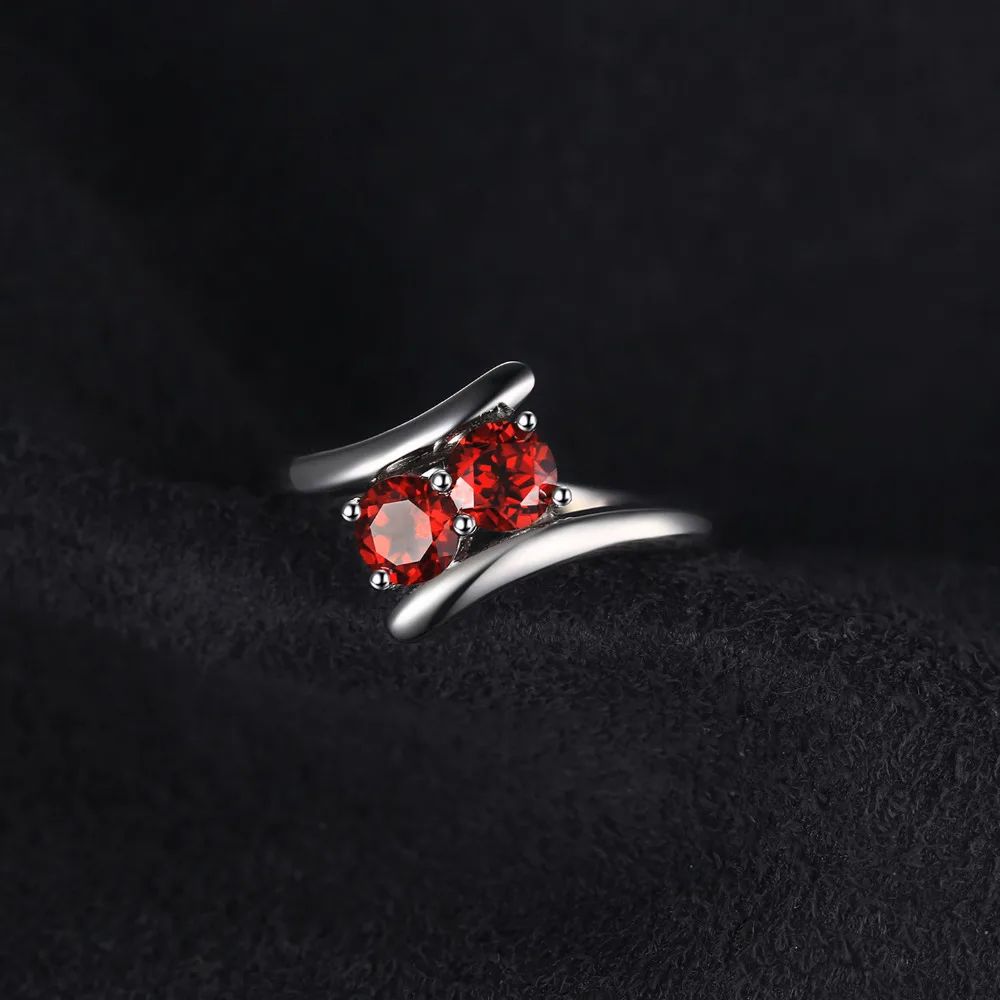 JewelryPalace Fashion 0.95ct Natural Red Garnet 2 Stone Wedding Bands Rings For Love 925 Sterling Silver Round Ring Fine Jewelry