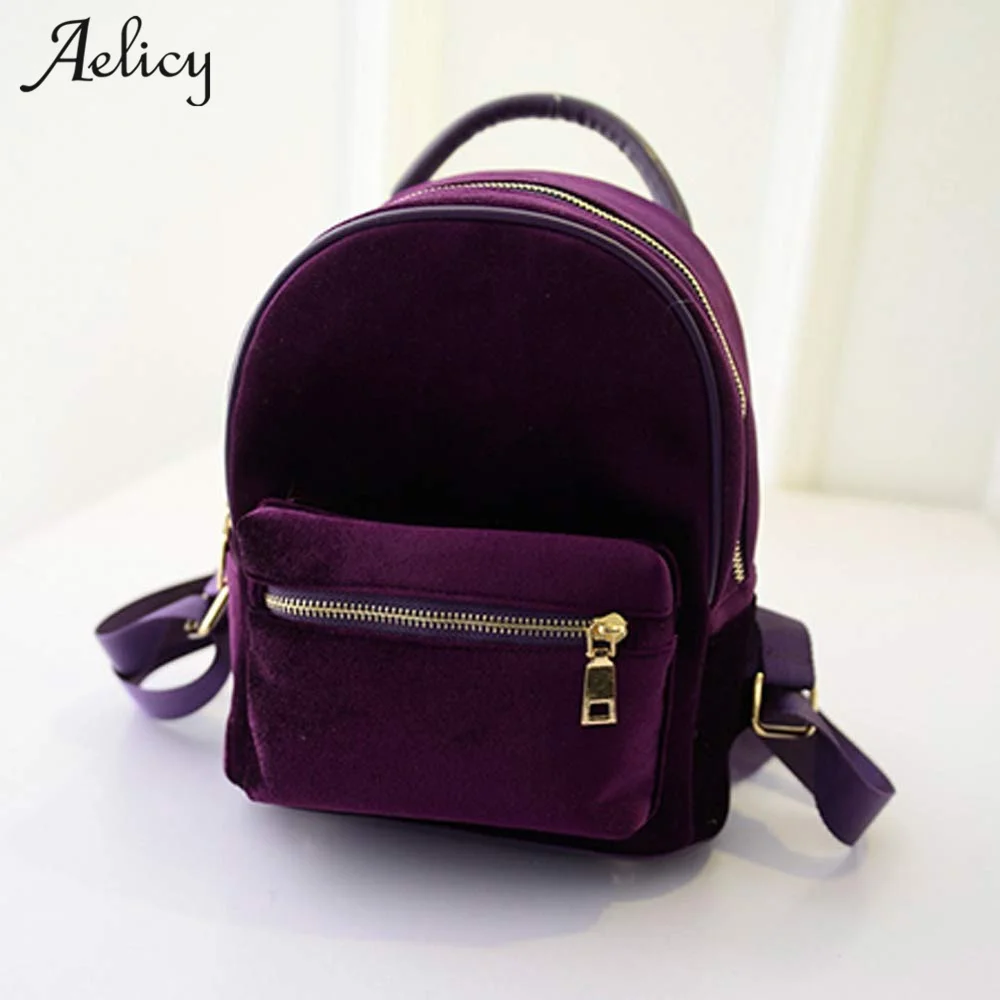 

Aelicy Velvet Small Rucksack Backpack 2019 New Design Korean Fashion Backpack Schoolbag Vintage Solid Mini Backpacks For Girls
