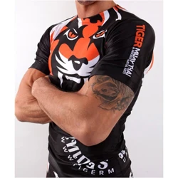 Short sleeve SOTF плотная эластичная одежда для бодибилдинга, тайгер, муай тай, ММА, Муай Тай, боксерская рубашка, длинный рукав, серия "Signature", черный, оранжевый - Цвет: Short sleeve