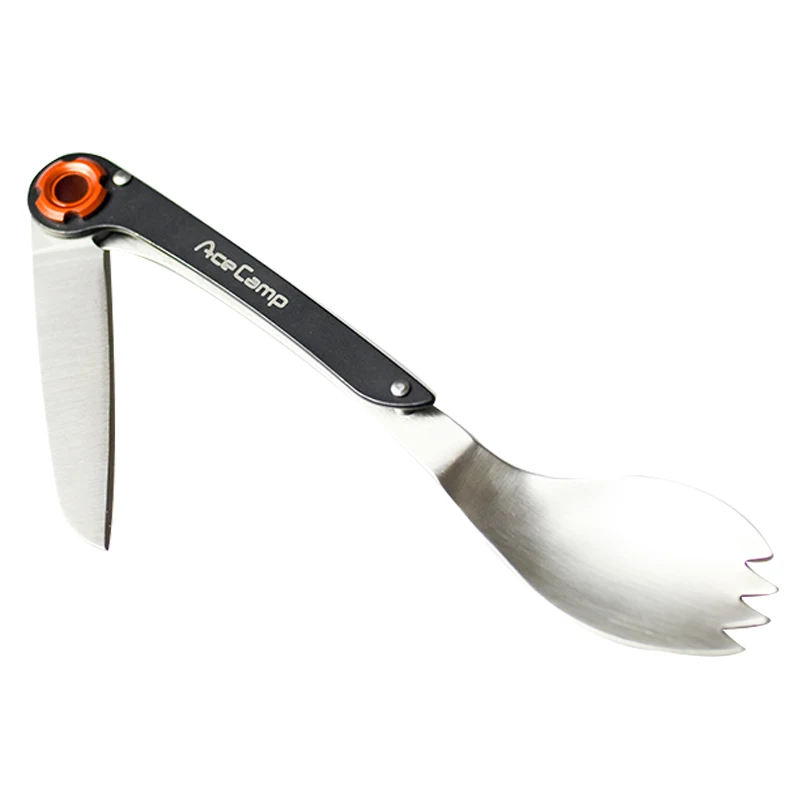 AceCamp Multi-función Taleware Mini portátil de acero inoxidable cubertería plegable tenedor cuchillo para Camping al aire libre Pinic