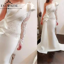 Элегантные белые длинные вечерние платья на одно плечо, длина до пола, Русалка, длинный рукав, атласные вечерние платья для женщин