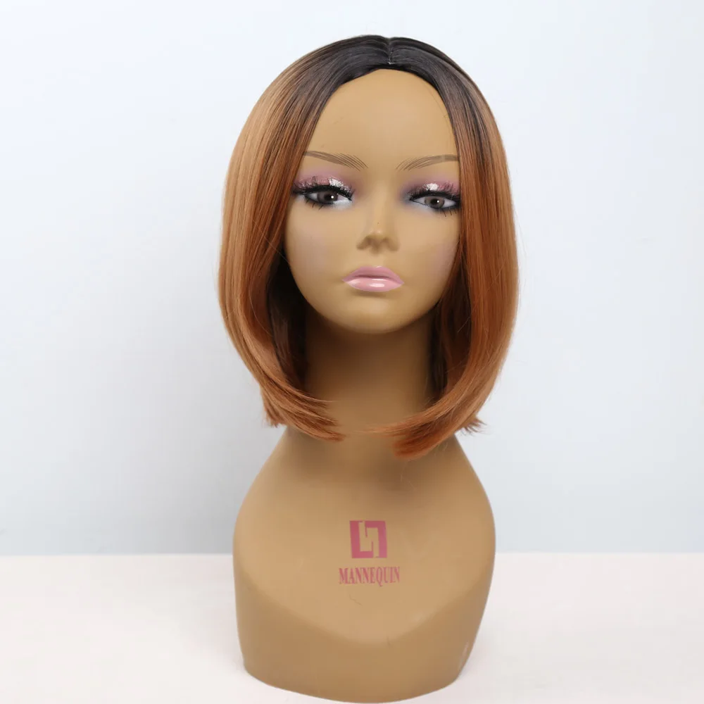 

Short black Ombre wig short cheap straight American Wigs for Black Women Synthetic Hair wigs Cosplay or party wig Black yellow
