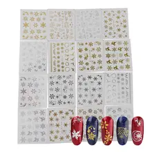 16 шт. золотисто-серебряная наклейка на ногти водная Снежинка Дерево олень узор для украшения ногтей Блеск DIY Наклейки Маникюр наклейки