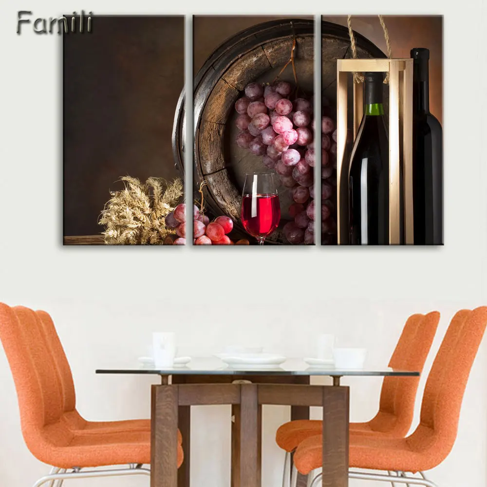 Modular Picture Artwork 3 Pieces Wine Grape Dessert Framed Painting Canvas Wall Art Modern Kitchen Restaurant Decoration | Декор для дома