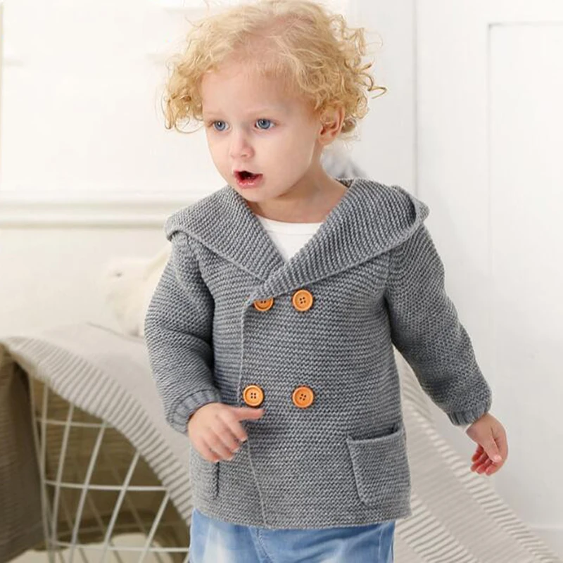 Baby Boy Knitting Cardigan Winter Warm Newborn Infant Sweaters Fashion Long Sleeve Hooded Coat Jacket Kids Clothing Outfits
