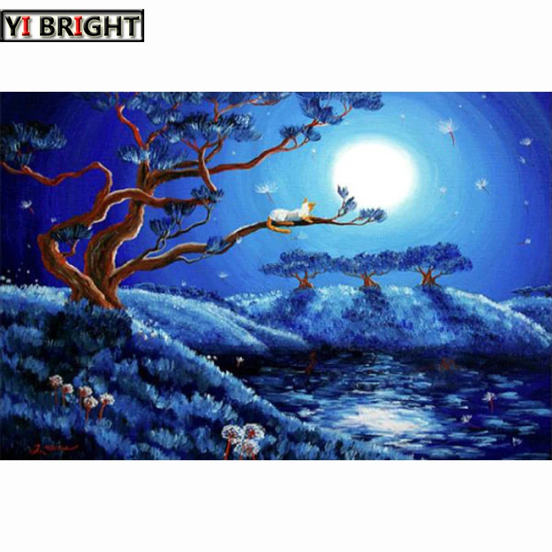 

DIY 5D Diamond Painting Cartoon Moon & Tree Cross Stitch Mosaic diamond embroidery Needlework Pattern Full Rhinestone Home decor