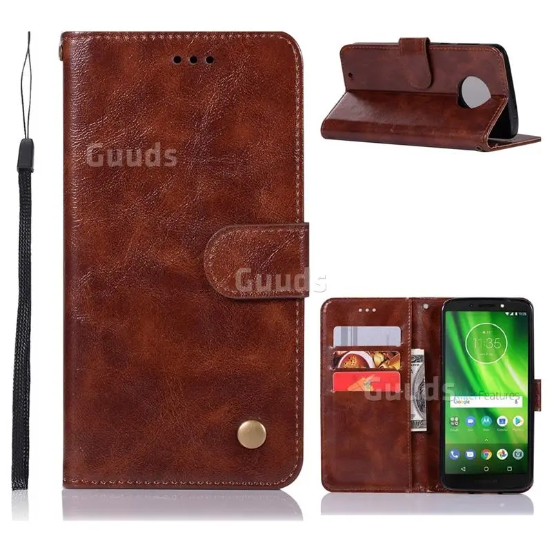 Luxury Retro Leather Wallet Case for Motorola Moto G6 - Brown