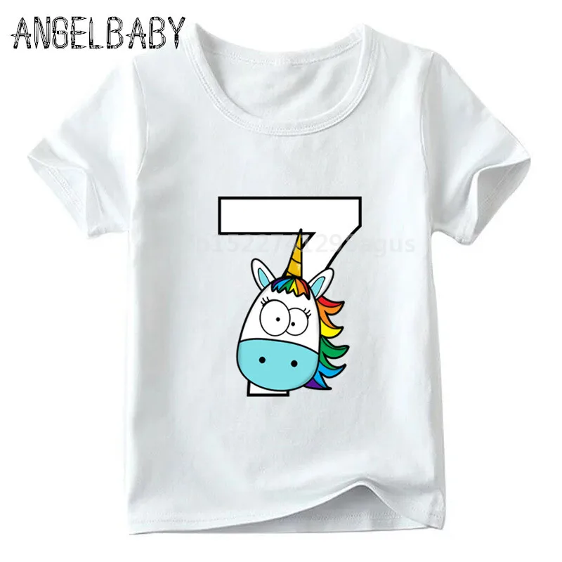 Boys/Girls Happy Birthday Rainbow Unicorn Number 1-9 Print T shirt Children Funny Gift Clothes Kids Cartoon Baby T shirt,ooo5239 - Цвет: ooo5239G