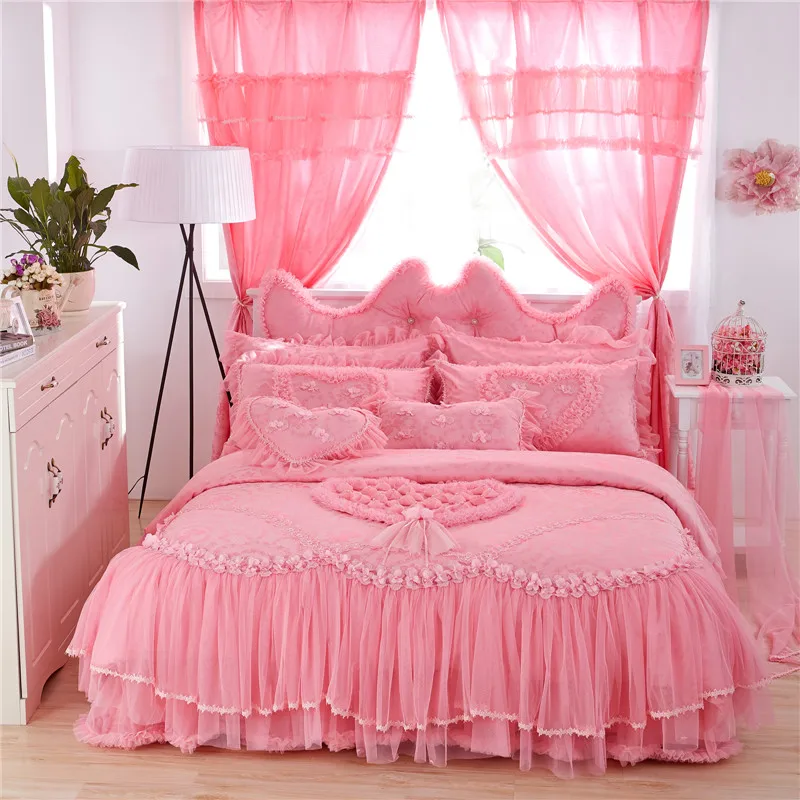 Luxe Bruiloft Beddengoed Set Kant Stain Katoen Koning Koningin Twin size Meisjes Prinses Bed rok set Dekbedovertrek Kussen shams Luxe Bruiloft Beddengoed Set Kant Stain Katoen Koning Koningin Twin size Meisjes Prinses Bed rok set Dekbedovertrek Kussen shams