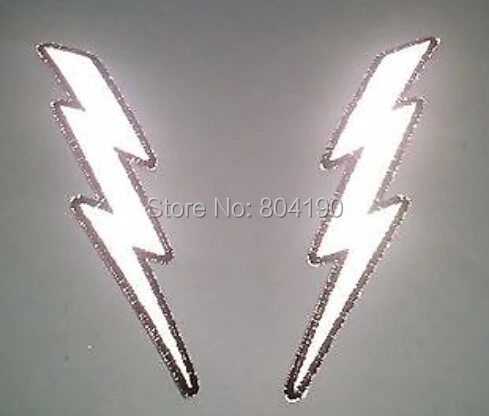 

5" PAIR of REFLECTIVE Lightning Bolt PATCH Motorcycle MC JACKET Chest EMBROIDERED PATCH Biker Vest punk applique iron on patch