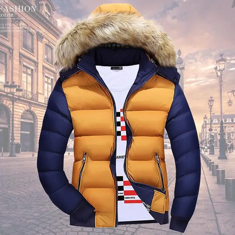 Модная зимняя куртка, брендовая мужская теплая парка на утином пуху, Повседневная модная меховая куртка с капюшоном, съемная верхняя одежда