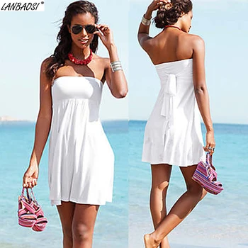 

LANBAOSI Hot Summer Style Women's Beach Dresses Cover Up Sexy Swimsuit Halter Bandage Beachwear Bathing Suit Beachrobe de plage