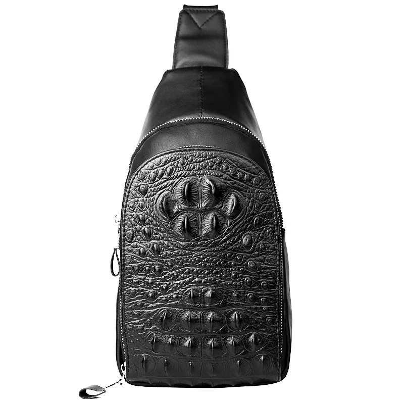 

New Fashion Men Waist Packs 100% Cow Genuine Real Leather Casual Chest Pack Boy Luxury Brand Alligator Design Chest Package