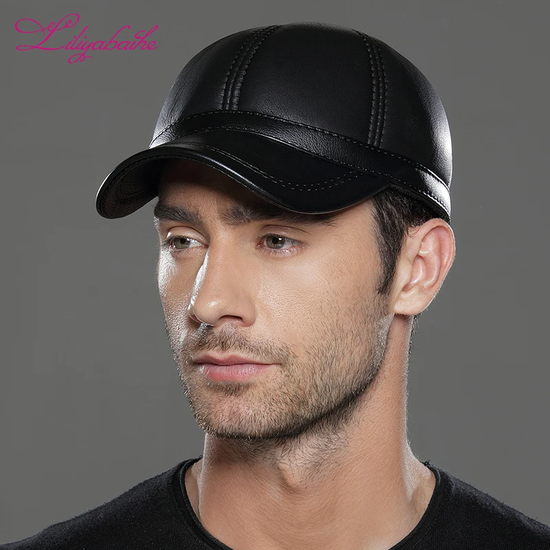 Preise LILIYABAIHE Neue Winter herren capS leder hut Baseball Caps Casual Hüte Caps von Beliebte Einstellbare größe hüte mode Warme mütze