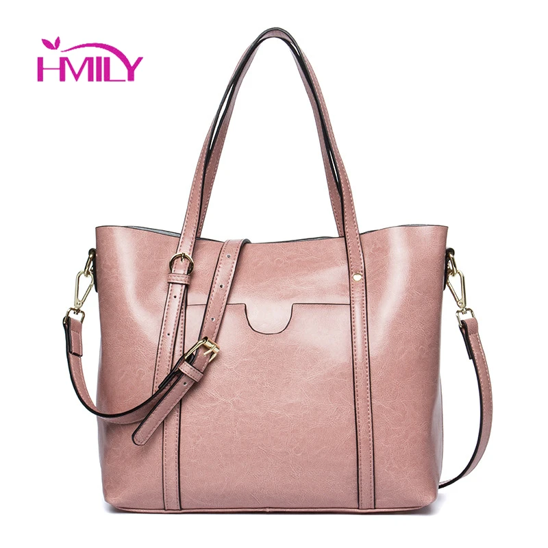 

HMILY Oil Wax Leather Women Handbag Cow Leather Female Messenger Bag Lady Elegant Daily Tote Zipper Large Capacity Shoulder Bags
