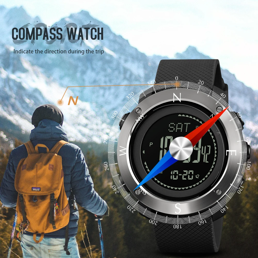 SKMEI 2019 New Altimeter Barometer Thermometer Altitude Men Digital Watches Sports Clock Climbing Hiking Wristwatch Montre Homme