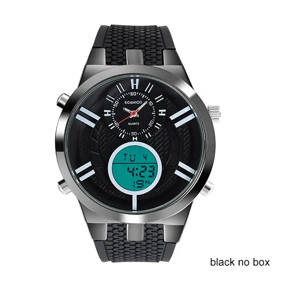 Мужские спортивные часы, двойной дисплей, цифровые часы, военные кварцевые часы, белая резина, подарок, наручные часы, BOAMIGO,, reloj hombre - Цвет: black no box