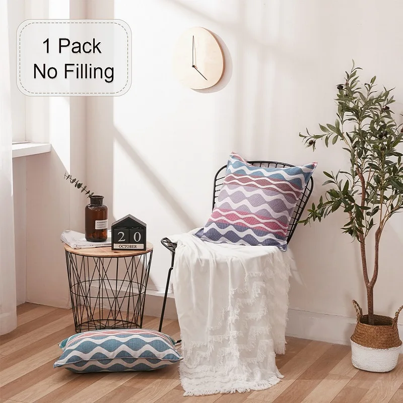 

PHF Cushion Covers Five-Color Stripes Throw Pillows 45x45cm Cute Farmhouse Cotton Yarn Dyed Cojines Decorativos 1 Pack