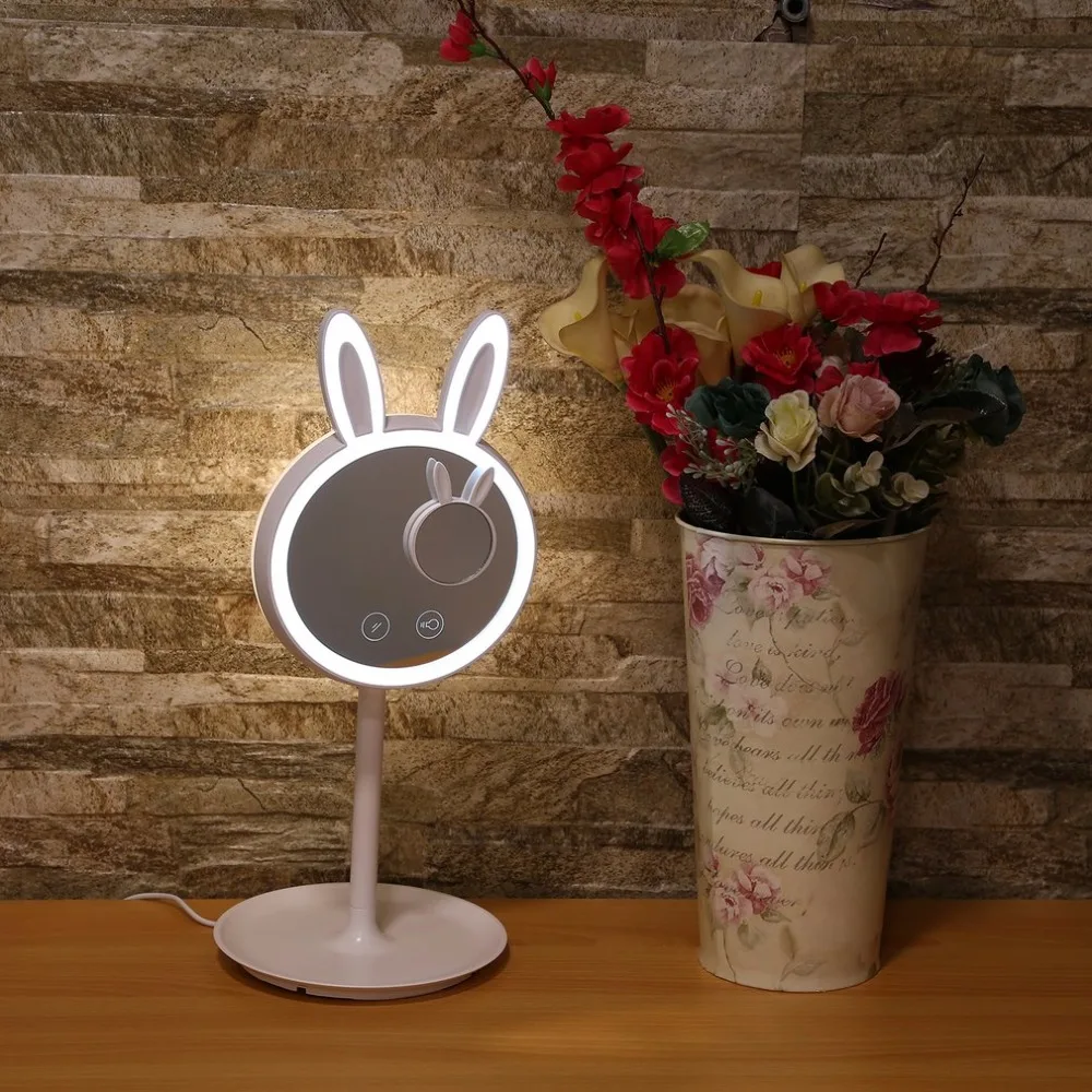 

Rabbit Shaped Makeup Cosmetic Mirror Storage Table Lamp Intelligent Touch Switch LED Lights Built-in 1000 mA Lithium Battery