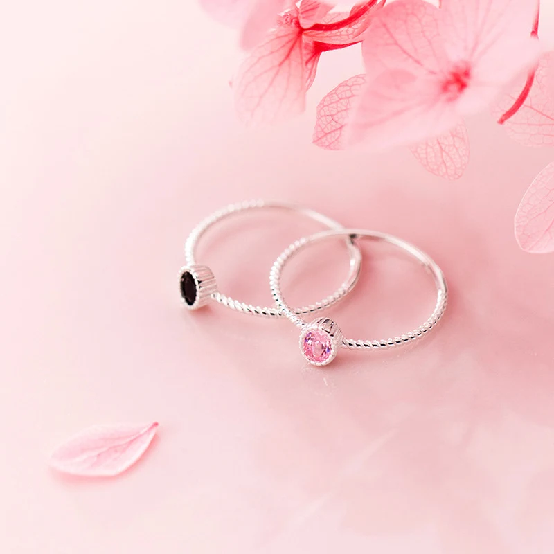 Настоящее 925 пробы серебряные кольца для женщин натуральный черный/розовый цвет ювелирные изделия Уникальный темперамент Свадебные кольца на палец