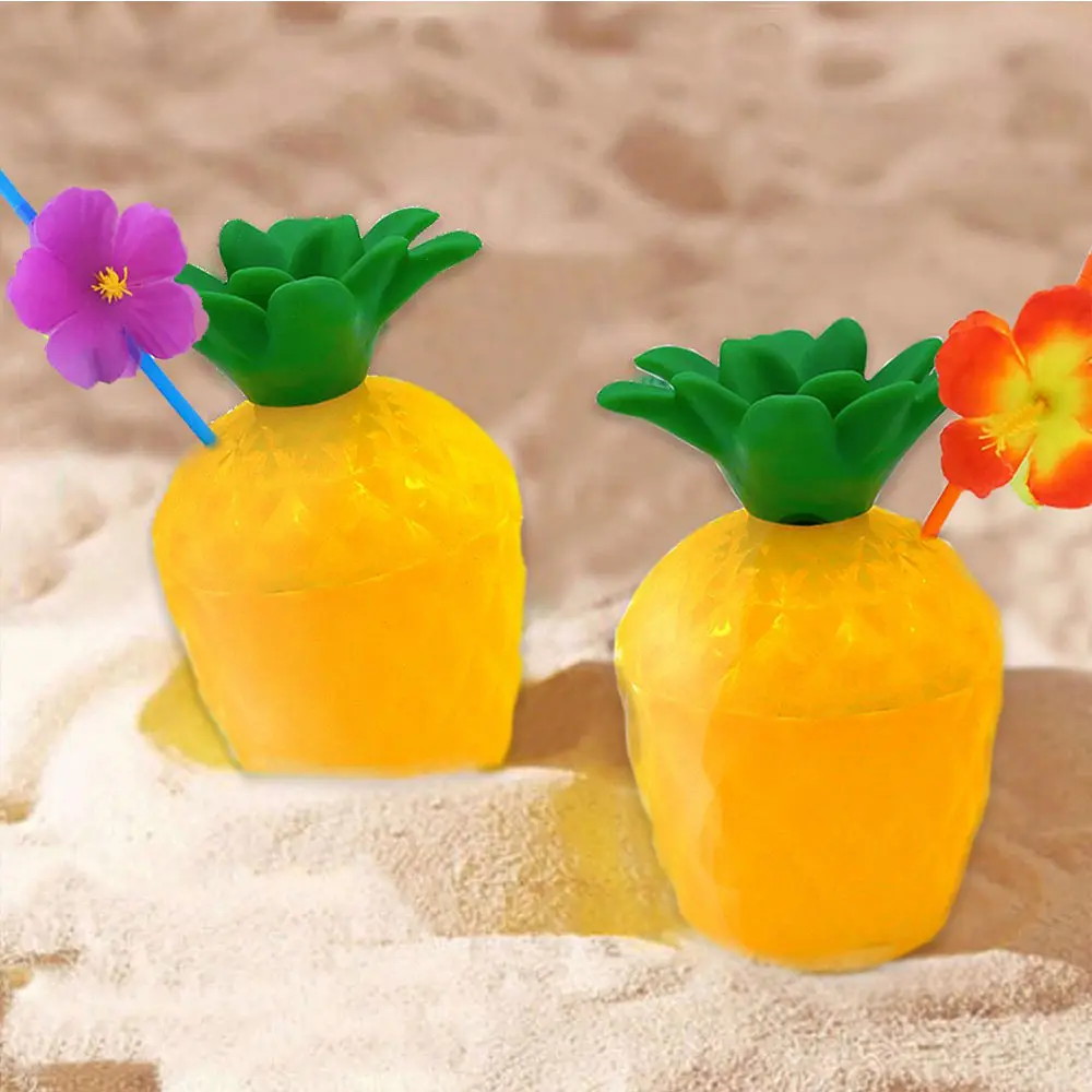 12 шт. ананас, кокос чашки для питья с цветком соломинки фруктовая форма забавные чашки для питья для Гавайских Луау летние пляжные вечерние принадлежности