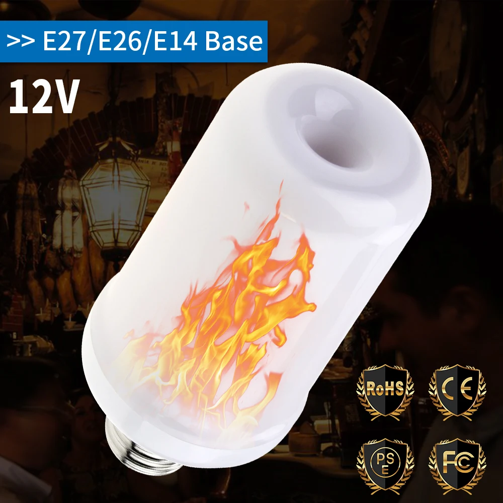

WENNI E27 Fire LED Light E14 12V LED Flame Bulb Burning Flickering LED Flame Effect Light Bulb E26 Creative Decoration Lamp 7W