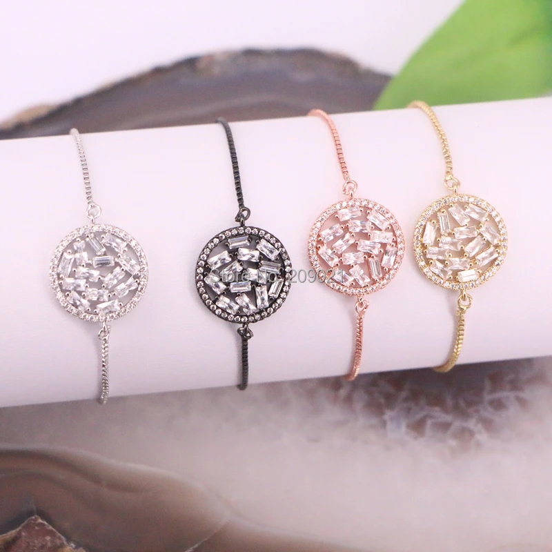 8 шт микро проложить кубический цирконий Кристальные, круглой формы регулируемые браслеты для женщин