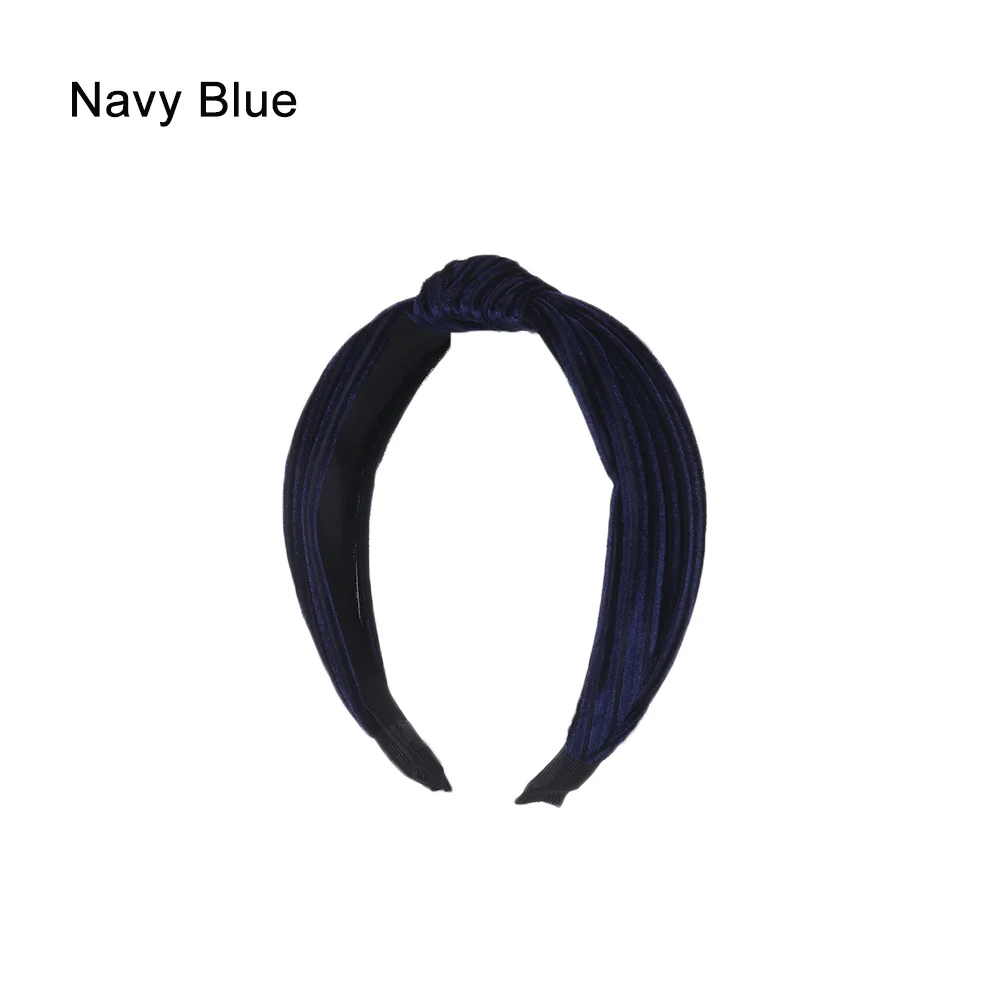Модный бархатный обруч для волос для женщин и девочек богемный головной убор с узлом широкая лента для волос мягкая завязанная лента для волос аксессуары для волос - Цвет: Navy Blue