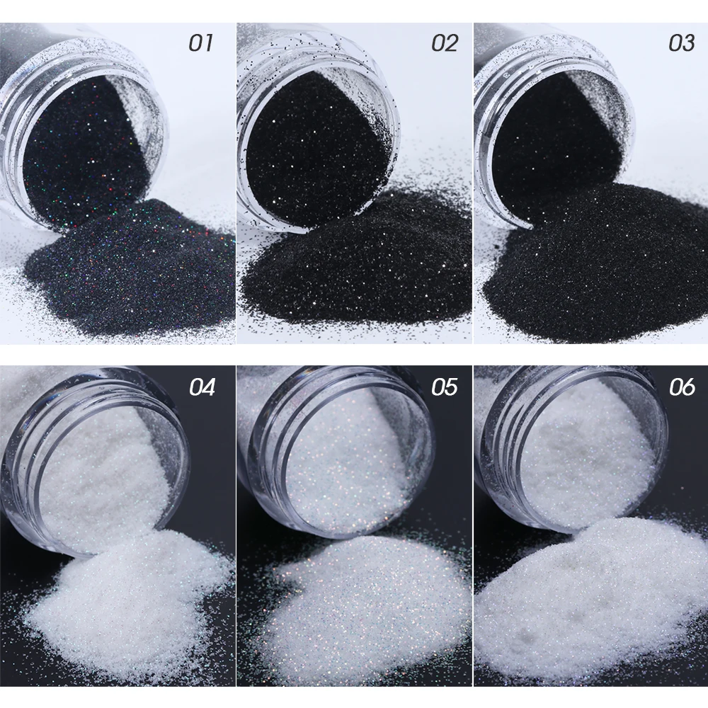 1 шт. погружение мощность ногтей Блестки Черный белый пигмент хлопья голографическая блестка сахар Dip порошок массивные аксессуары для ногтей BEMN