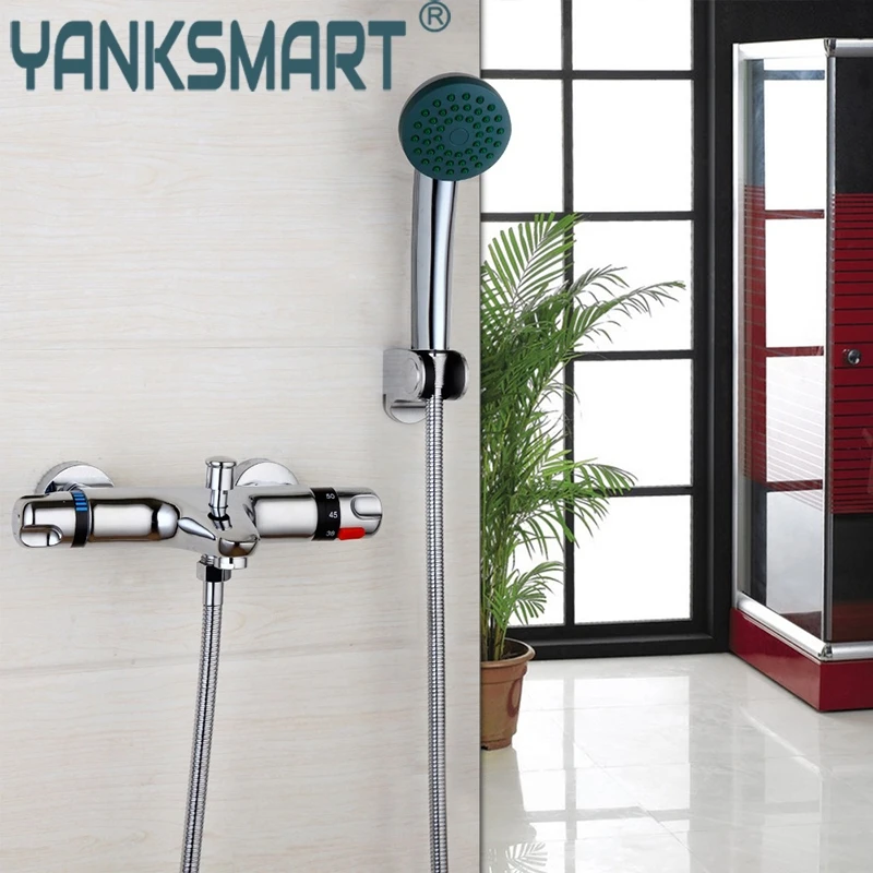 Contemporary Wall Mounted Thermostatic Faucets Polished Chrome Mixer