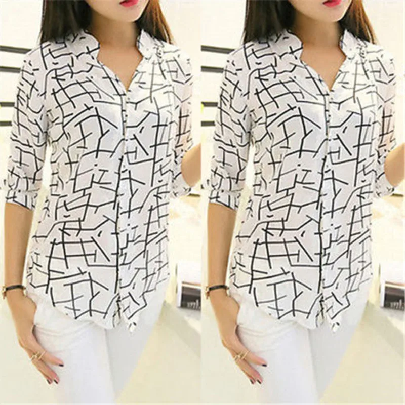 

Summer Fashion Women Ladies Loose Print Chiffon Tops Long Sleeve Shirt Casual Blouse S M L XL