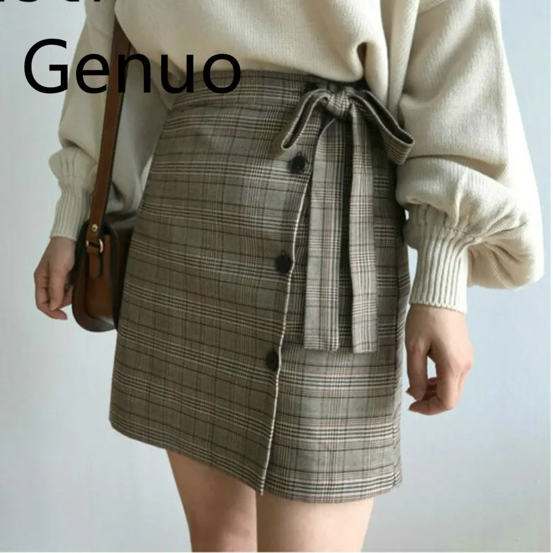 

Casual Mini Plaid Skirt Women 2019 Summer New Korean Bow Striped Cotton High Waist A-line Tweed Skirt Harajuku Japanese Rok H823