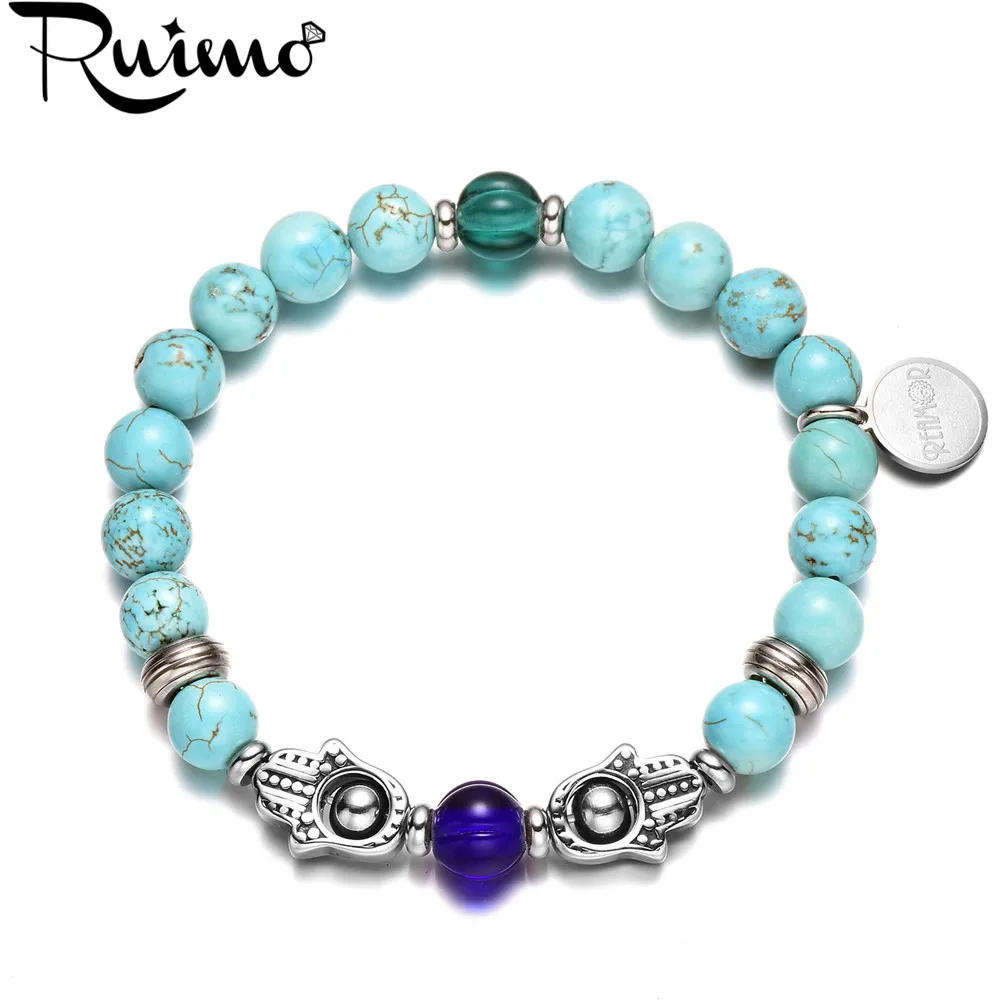 RUIMO из нержавеющей стали Фатима хамса бусины ручной работы бирюзы натуральные