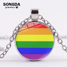 SONGDA 2019 yeni gökkuşağı baskı zincir kolye LGBT lezbiyen Gay Pride gökkuşağı dostu sanat desen cam Cabochon kolye kolye