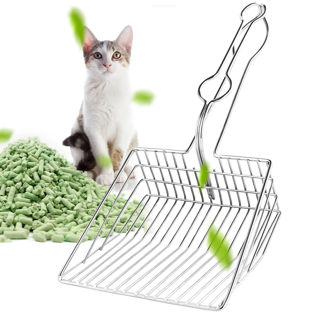 

Portable Pet Cat Stainless Steel Litter Scoop All Durable Metal Hollow Non-Stick Long Handle Litter Box Scooper