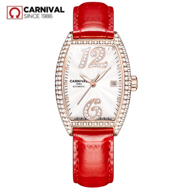 

2019new Carnival automatic mechanical women watch switzerland luxury brand genuine leather watches women rhinestione dress clock