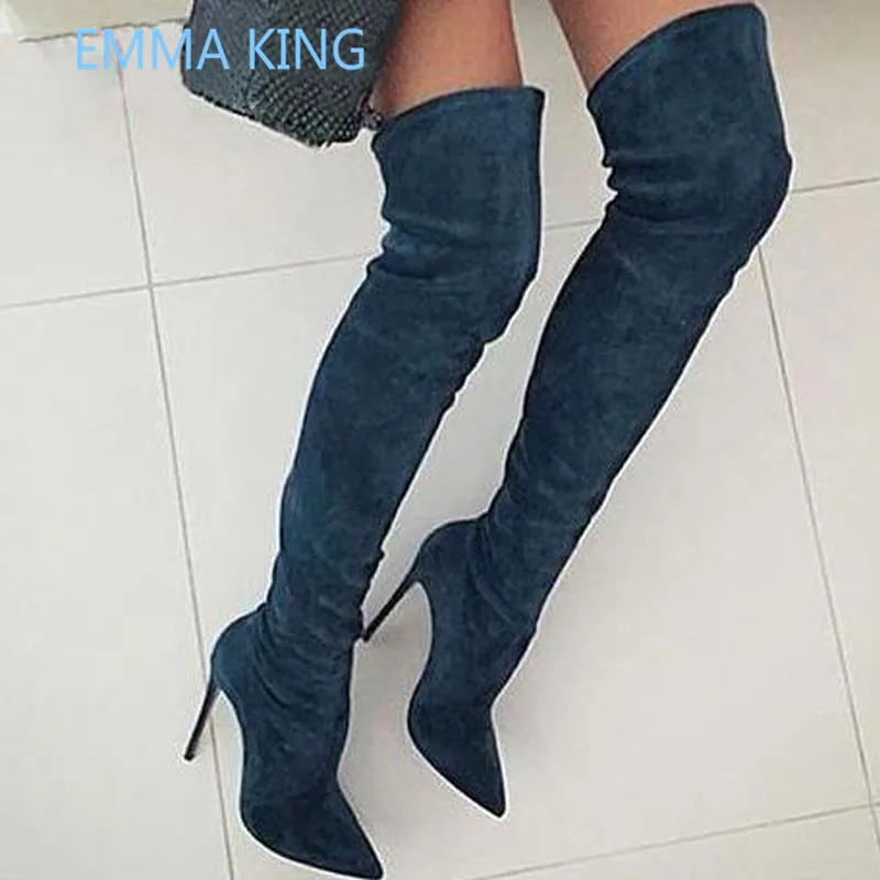 

New Fashion Suede Women Over The Knee Boots Pointed Toe Sexy Ladies High Heels Winter Long Boots Woman Thigh High Knight Boots