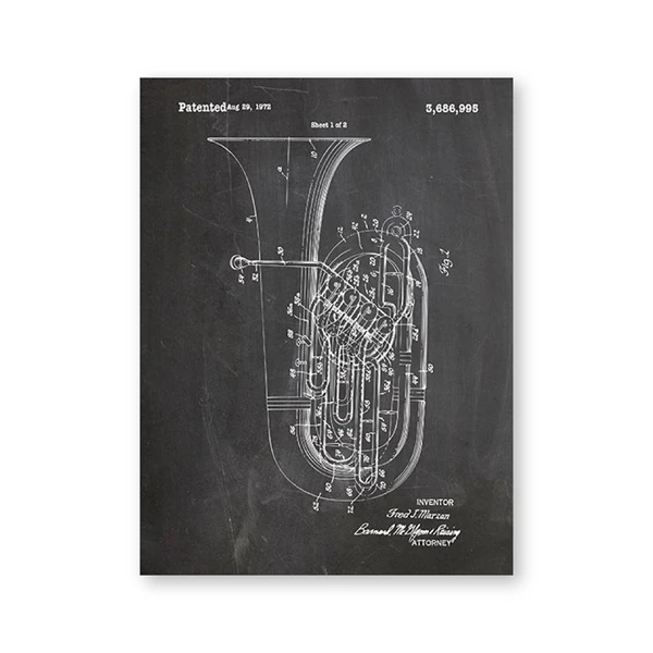 Музыкальное Искусство Постеры винтажная музыка патент принты классический музыкальный инструмент настенная живопись холст настенный Декор подарок - Цвет: PH5657