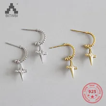 

S925 Sterling Silver Ear Studs Thicker Cross Short Ear Studs Tremella Earrings
