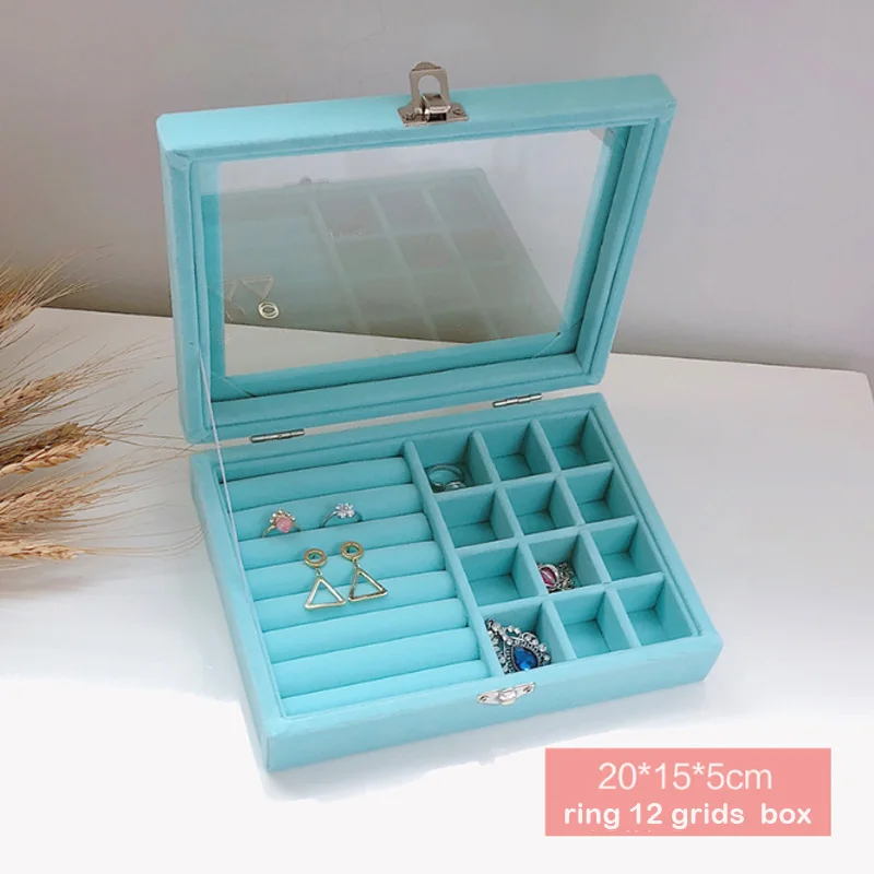 Luxury Blue Velvet  Jewelry Display Box Case for Rings Earrings Bracelets Necklaces or other Ornaments Storage Organizer