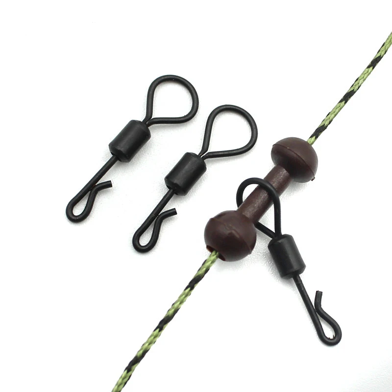 

20Pcs Matte Black Rolling Quick Change Swivel Carp Fishing Hair Rigs Long Body Swing Snap Connector for Carp Fishing Hook Swivel