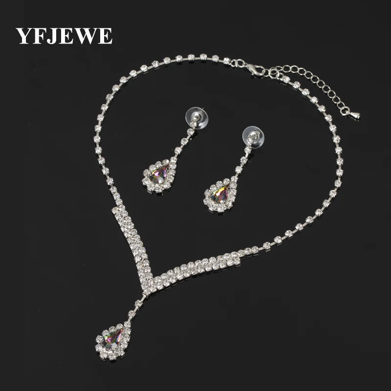 

YFJEWE Fashion New Leaf Jewelry Sets Water Drop Earrings Necklace sets Austria Crystal Jewelry For women 3 Color Wholesale N163