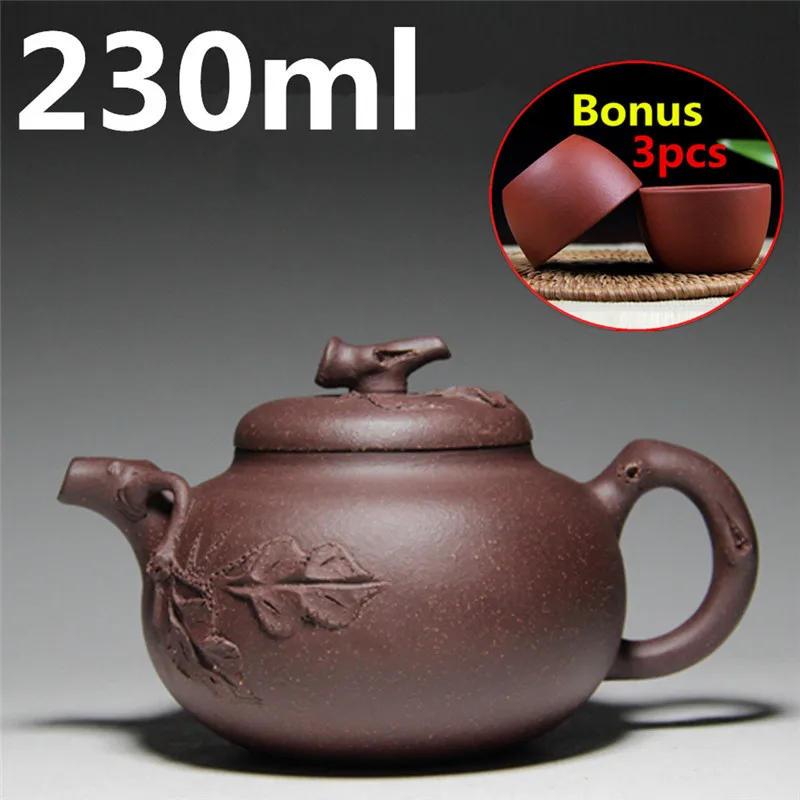 

Authentic Chinese Teapots Purple Clay 230ml YiXing ZiSha Tea Set Handmade Ceramic Clay Teapot Small Tea Pot Bonus 3 Tea Cups