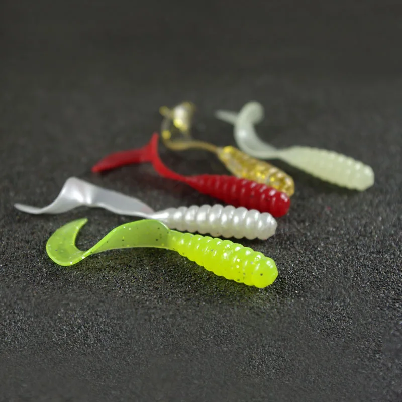 Fishing Soft Lure Single Tail Grub Luminous Curly Tail Texas rig Night