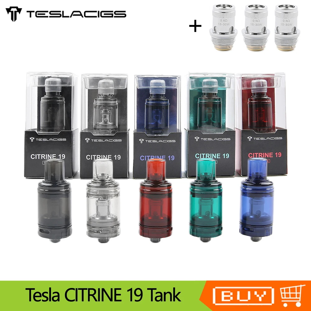 

Original Tesla Citrine 19 Sub Ohm Tank 19mm Diameter 1.8ml Capacity Adjustable bottom airflow Atomizer For Innovator Starter Kit