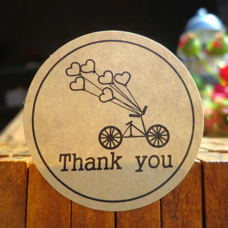 

120pcs/lot Round Kraft Paper Seal Sticker Romantic Bicycle Heart Holiday Thank You Stickers Packaging Label Material Supplies P2